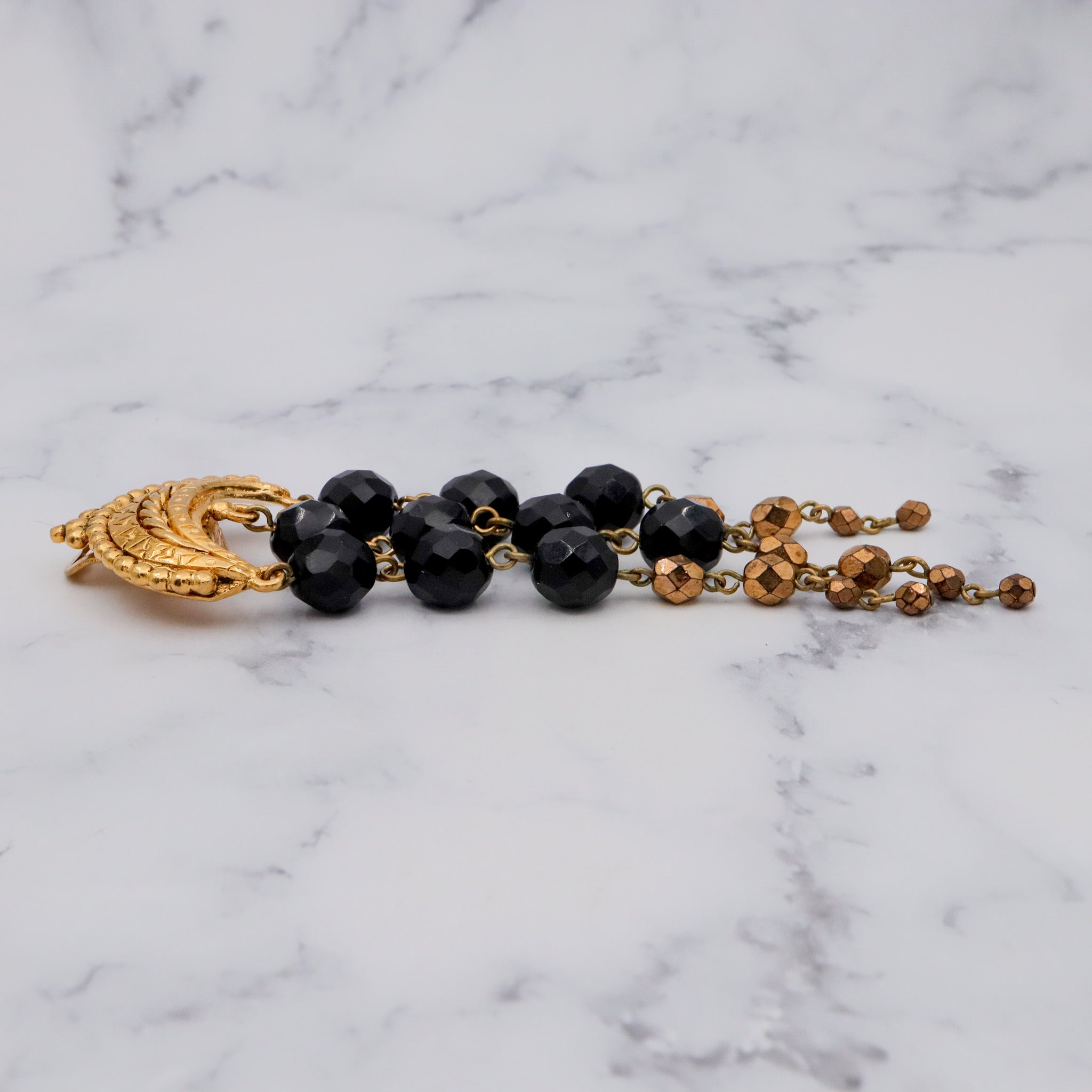 Impressive Scorpios of Paris 80’s gold-plated crescent chandelier clip on earrings